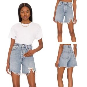 AGOLDE Stella High Rise Baggy Distressed Short in Deserted Wash Sz 25 Button Fly